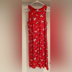 Red Flower Print Tank Dress - size Small/tall